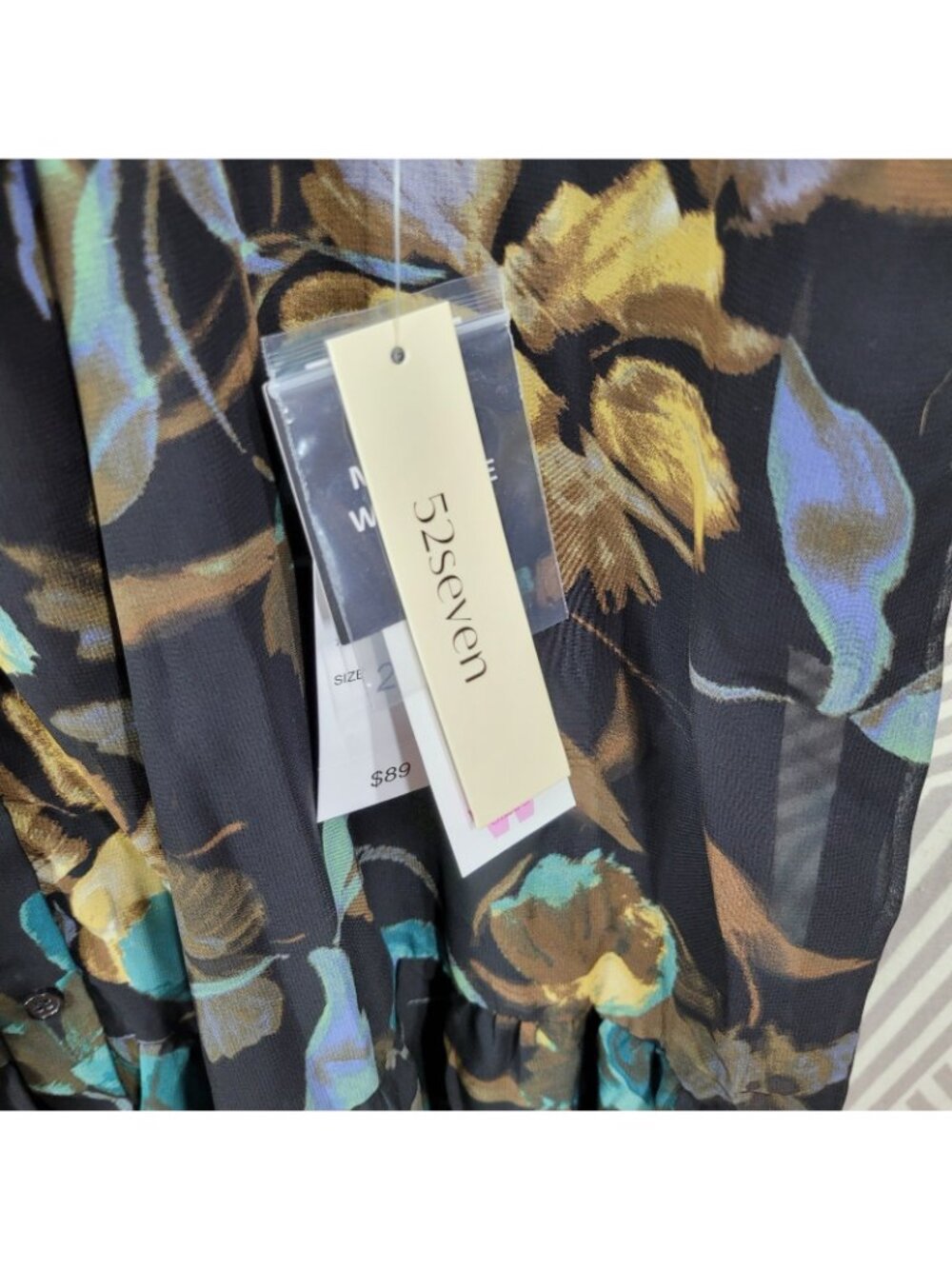 NEW 52seven Shirt Dress Plus 22W Sheer Sleeve Floral Button Up Long Midi Flowy - Picture 8 of 10